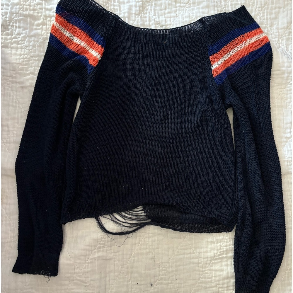 POL varsity striped distressed mesh top